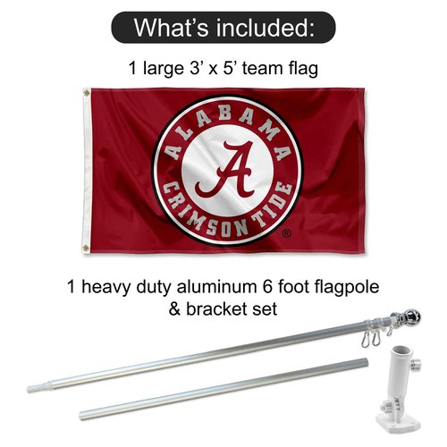 College Flags & Banners Co. Alabama Crimson Tide Team Flag and Pole Bracket Mount Bundle