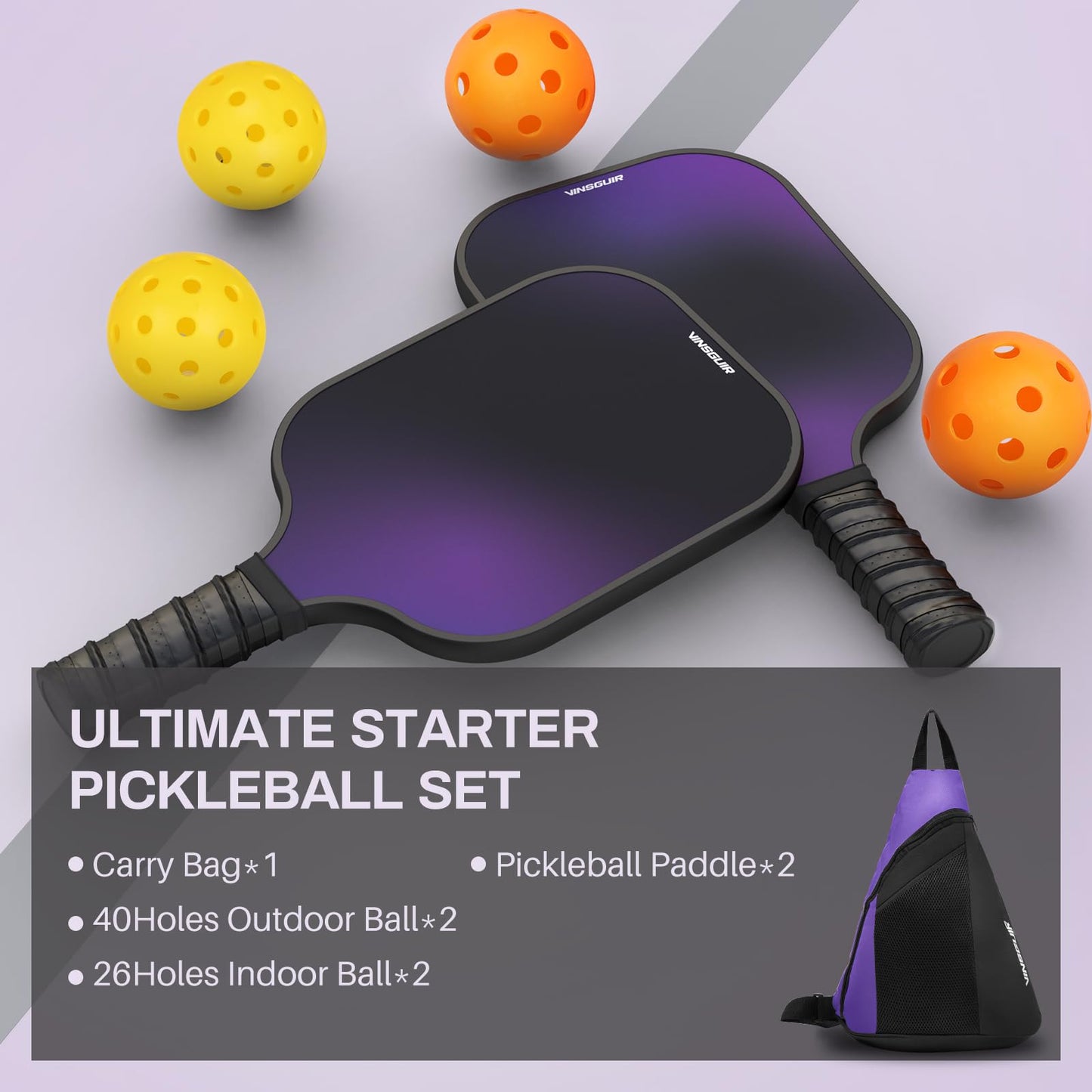 VINSGUIR Pickleball Paddles, Fiberglass Pickleball Paddles Set of 2, Lightweight Pickleball Rackets with Pickleball Carrying Bag, Pickleball Gifts for Beginners & Pros