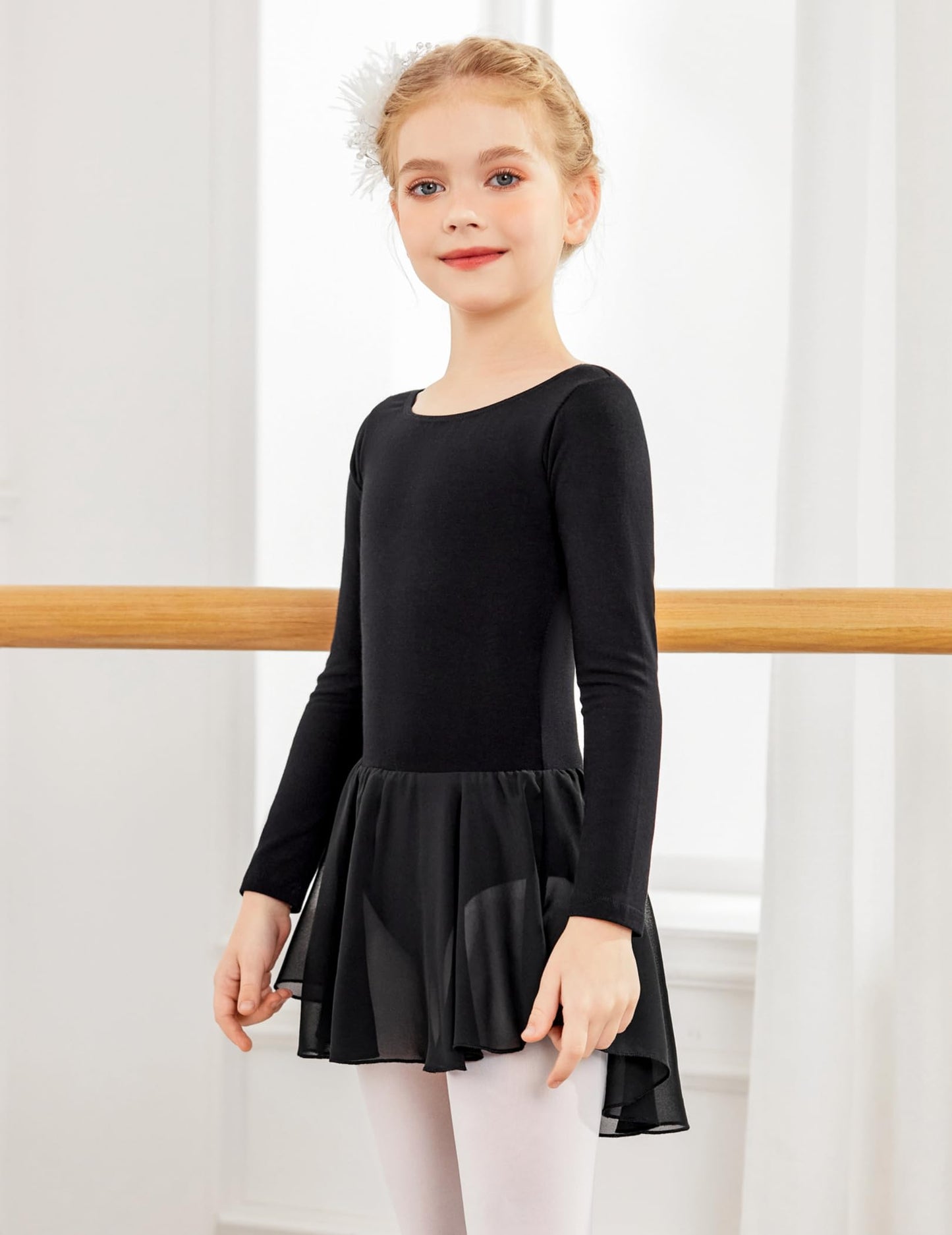 Zaclotre Ballet Leotards for Girls Toddler Classic Long Sleeve Criss-Cross Back Dance Dress Ballerina Outfits