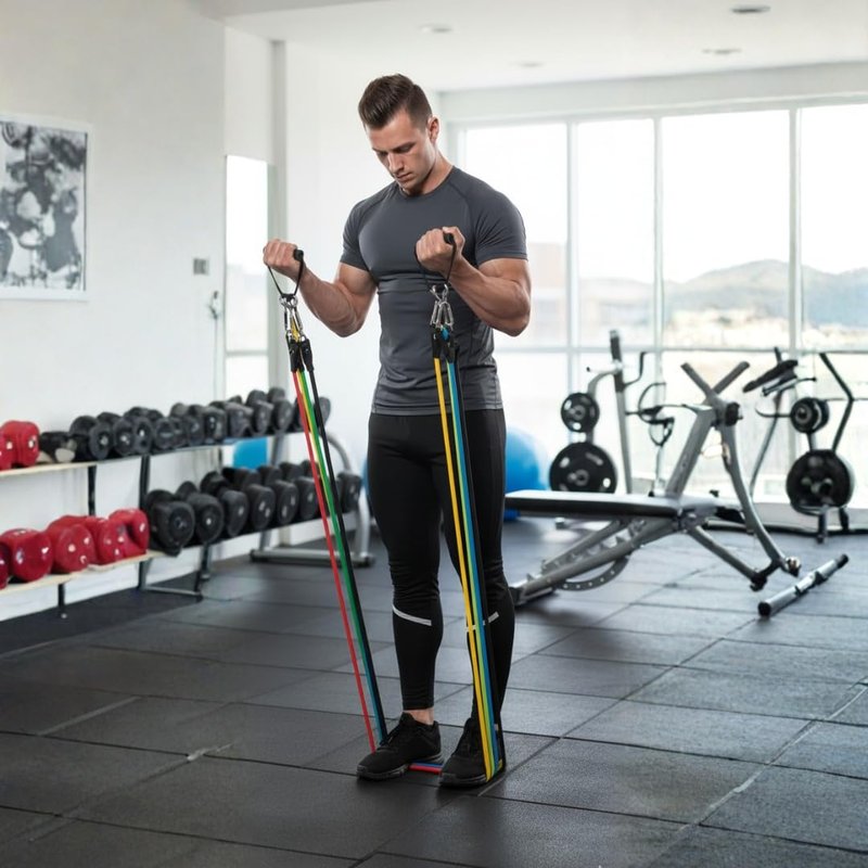 Fit Active Sports Resistance Bands Set with Handles, Ankle Straps, Door Anchor, Exercise Chart and Free Carrying Bag - Excellent for Body Toning, Building Muscle, Strengthening Joints, and More!