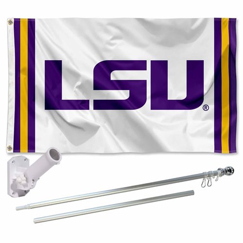 College Flags & Banners Co. LSU Tigers Jersey Stripes Flag and Pole Bracket Mount Bundle