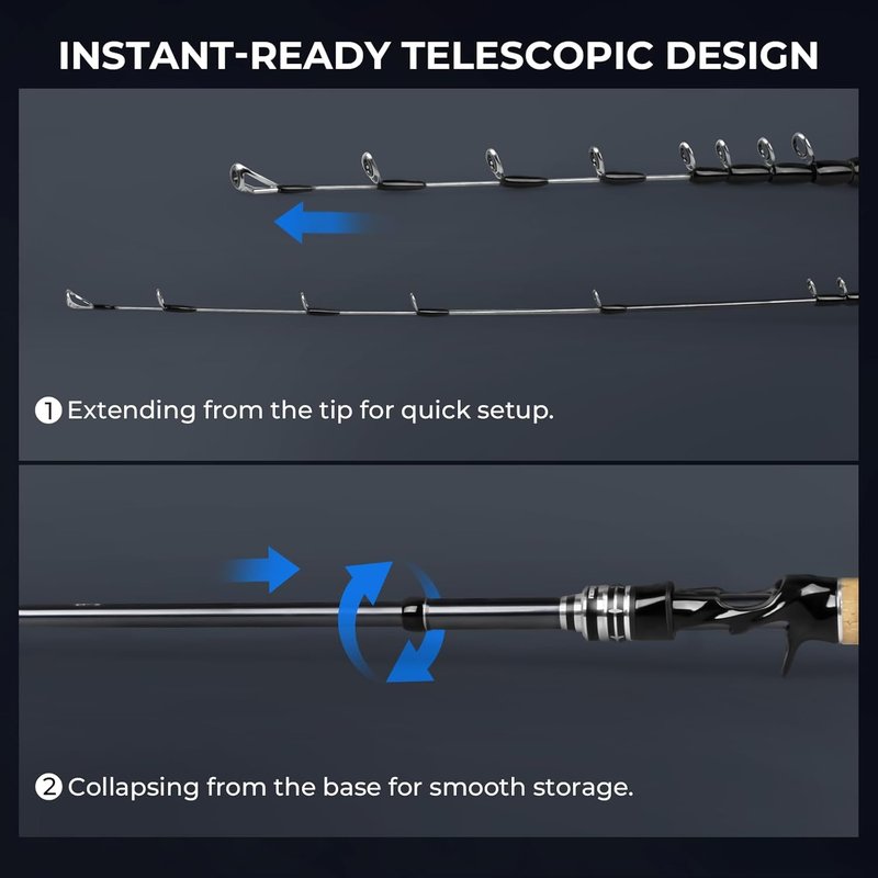 KastKing Megatron Titanium Fishing Rod - IM7 Graphite Telescopic Design | Travel-Friendly for Freshwater & Inshore Fishing