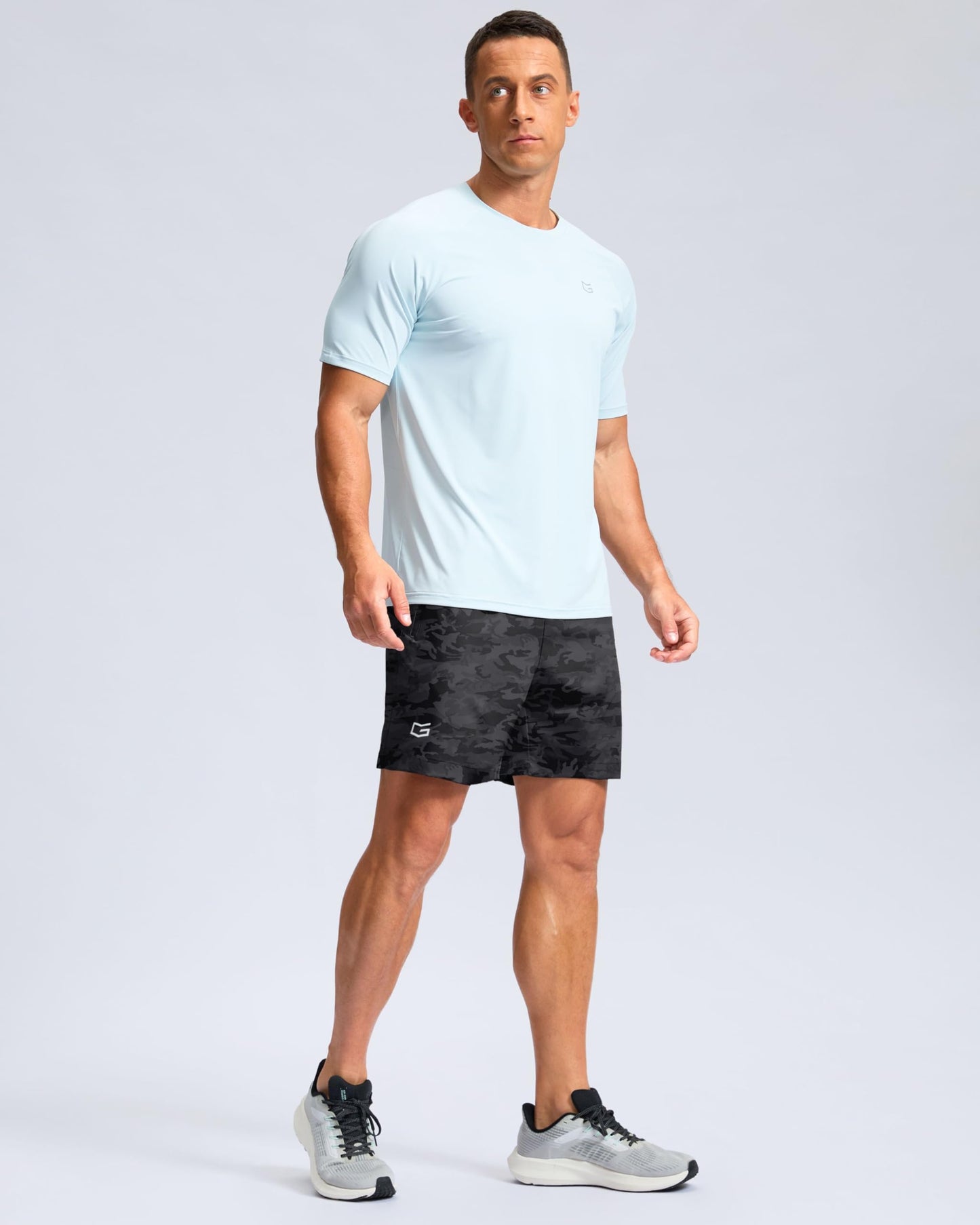G Gradual Men's Athletic Running Shorts with Zipper Pockets Quick Dry 7"/ 5"/ 9" Workout Gym Shorts for Basketball Hiking(Grey Camo,5XL)