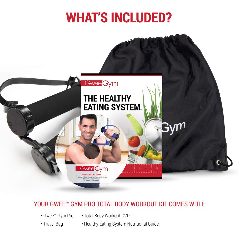 Gwee Gym - Resistance Bands Exercise Kit, PRO, Black, Builds Lean Muscle, Easily Portable or used at Home, Inlcudes an Accessory Kit, DVD, Travel Bag & Healthy Eating e-Book