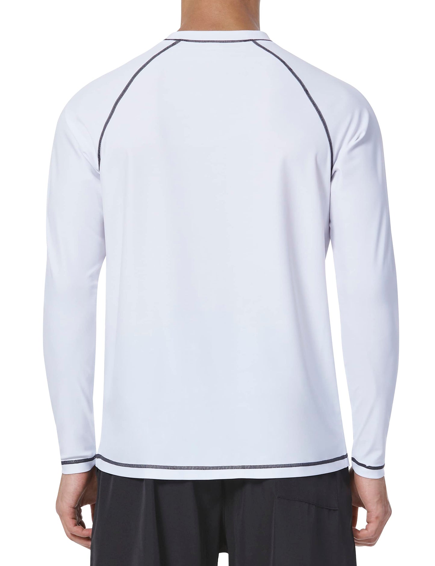 Mens Rash Guard UPF 50+ Swim Shirts UV Sun Protection T-Shirt Quick Dry Long Sleeve Beach Shirts for Fishing, White, L