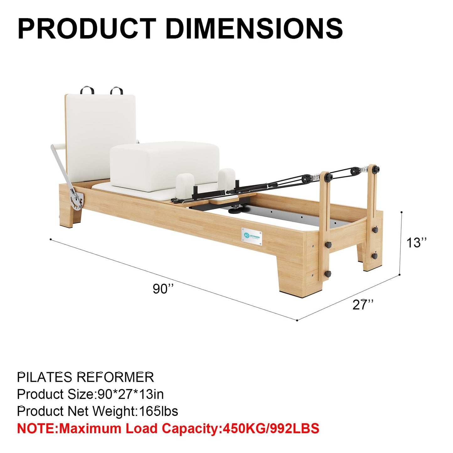 JOYRIDER Pilates Reformer Machine, Pilates Reformer Workout Machine for Home Gym, Studio Grade Pilates Machine Equipment Bundle with 6 Springs,Padded Jump Board-Up to 992 lbs Weight Capacity(White)