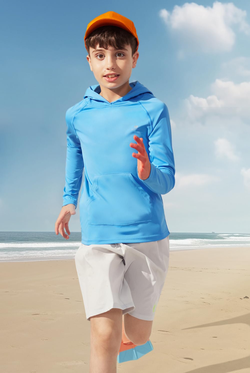 Heathyoga Rash Guard for Boys Swim Shirt UPF 50+ UV Sun Protection Hooded Fishing Shirt with Pocket for Toddler Kid