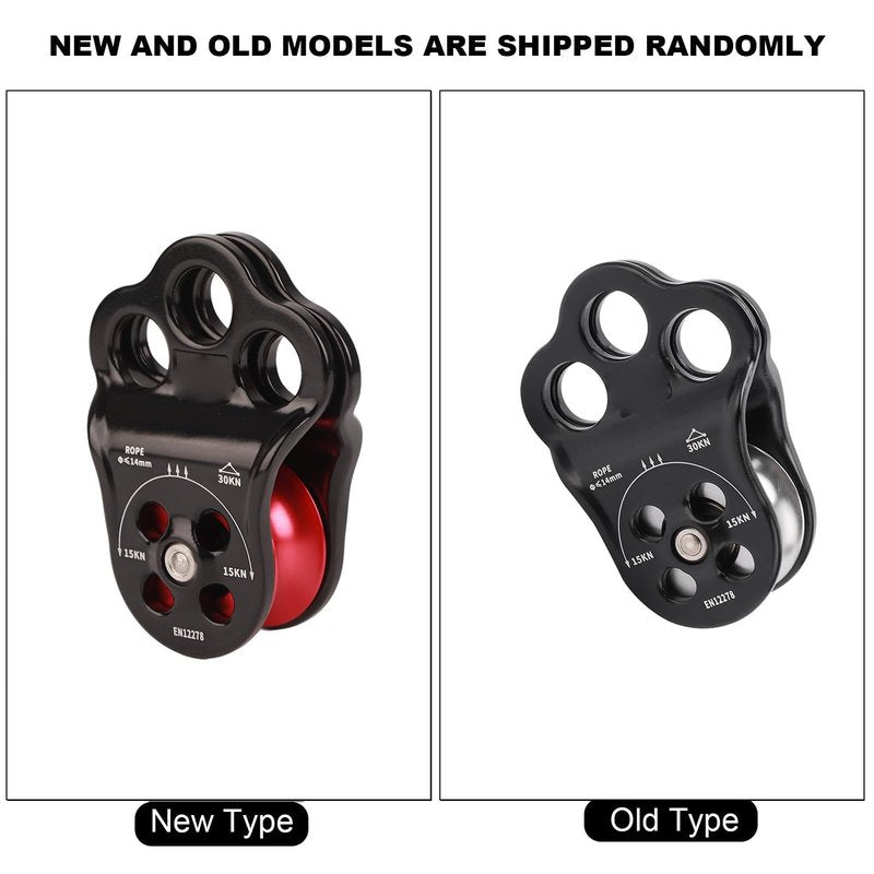 30KN Dual Bearing Hitch Climber Pulley, for Arborist Tree Climbing with 3 Holes Side Plate