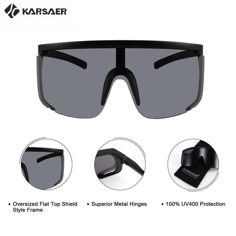 Karsaer Vision Shield Sunglasses for Men Women Oversized Neon 80s 90s Visor Shades Sports Style Outdoor Cycling Ski
