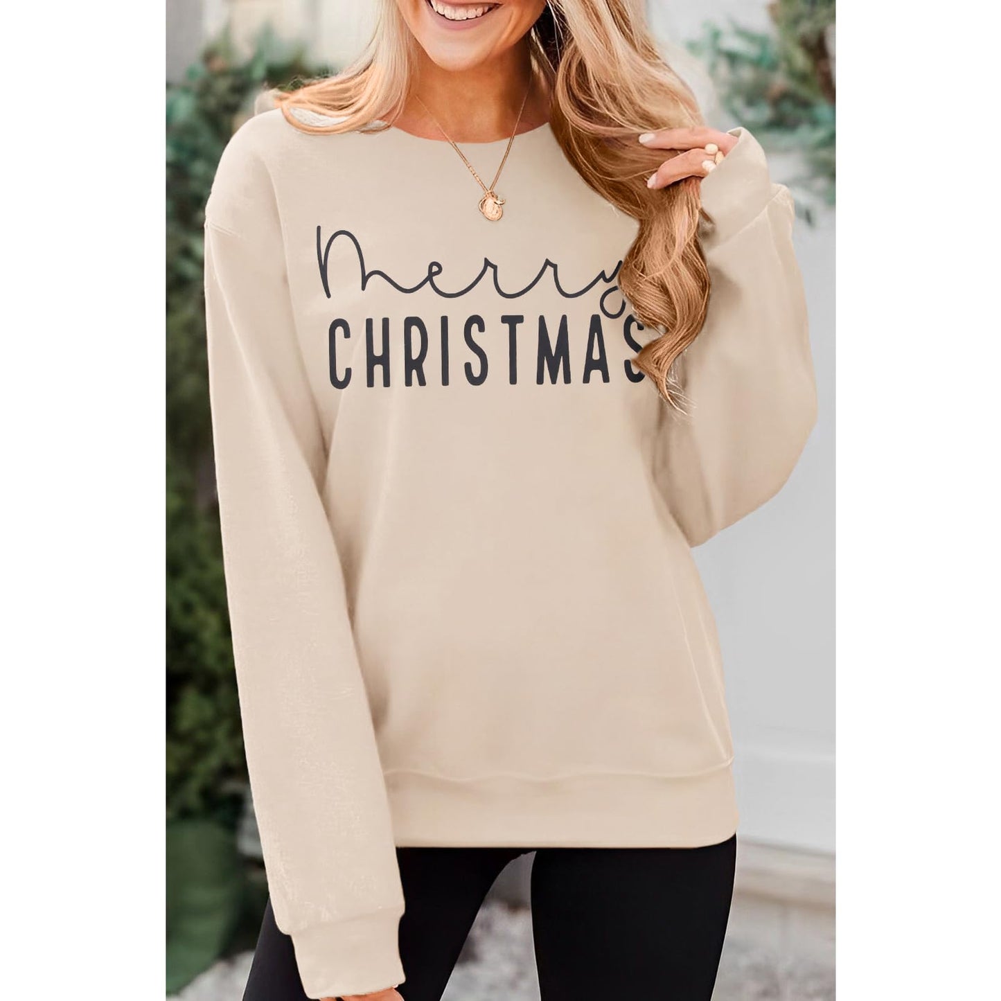 CM C&M WODRO Merry Christmas Sweatshirt Women Crewneck Xmas Holiday Sweater Shirt Winter Long Sleeve Oversized Pullover Tops(Apricot,XLarge)