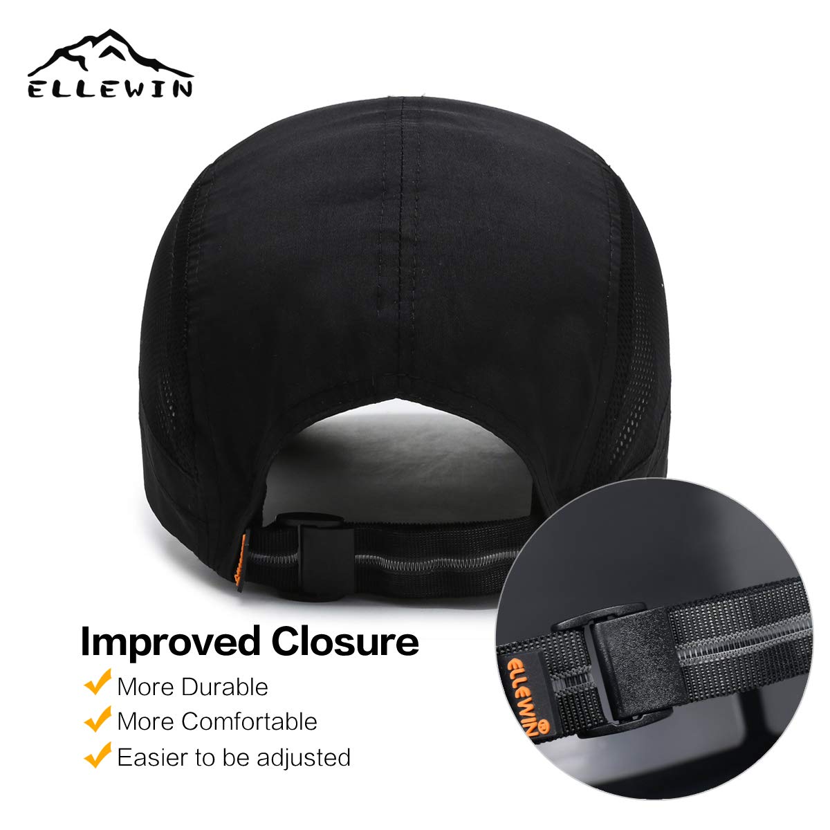 ELLEWIN 2 Pack Unisex Baseball Cap Foldable Sports Hat with UPF 50+ Runing Hat for Men and Women Black/Light Gray