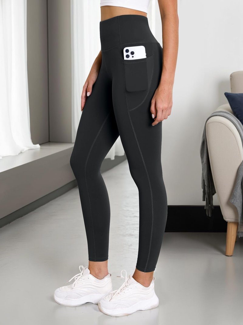 COPYLEAF High Waisted Leggings for Women Workout Butt Lifting Yoga Pants with Pockets Tummy Control Yoga Leggings(Black M)