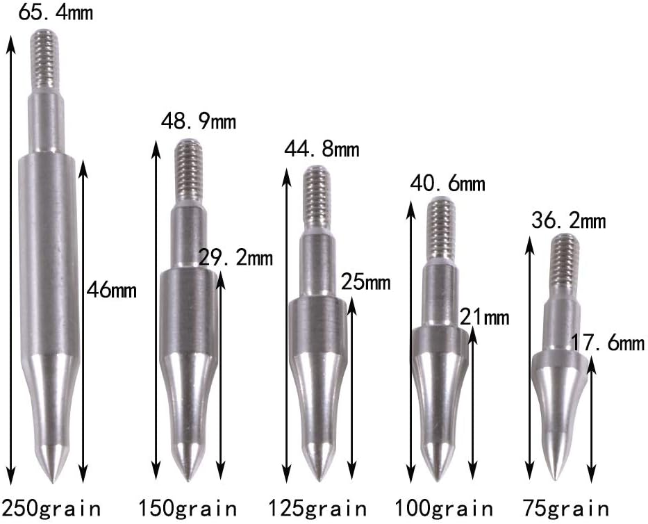 Archery Field Points - 12/24 Pack Stainless Steel Arrow Tips | 5/16" Cutting Diameter, 75-300 Grain for Target Practice & Hunting