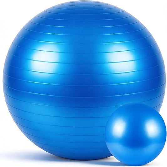Exercise Ball Set - Yoga & Pilates Stability Balls for Pregnancy | Anti-Burst 23-26 Inch & 9 Inch with Foot Pump for Home, Office & Gym