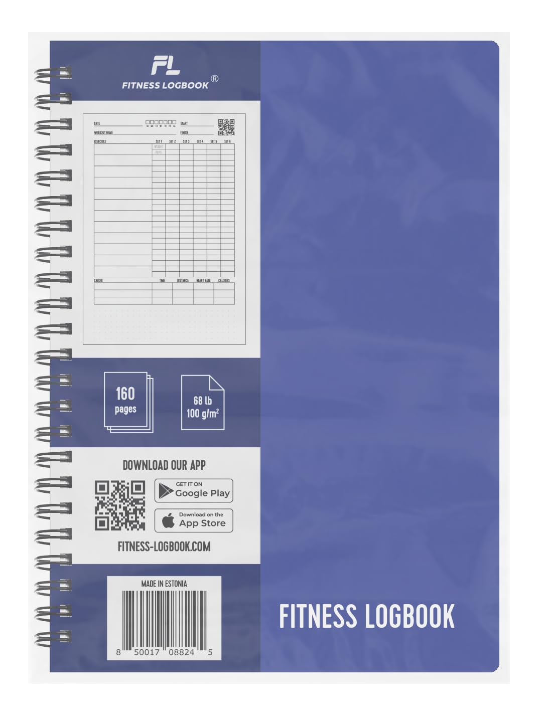 Fitness Logbook (Blue) - A5 Undated Workout Journal For Men & Women - Plastic Cover & Thick Paper - Planner Log Book To Track Weight Loss, Muscle Gain, Gym Exercise, Bodybuilding Progress