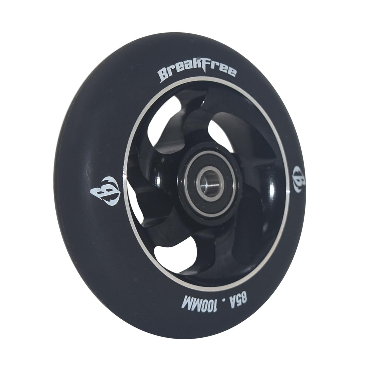 B BREAKFREE 100mm Replacement Scooter Wheels Aluminum Core High Rebound Polyurethane 85A Hardness 2 Pack for MGP/Razor/Lucky Pro Scooters(Black)
