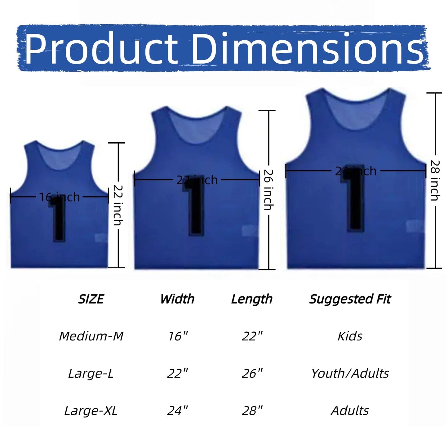 TOEPODO Pinnies Set of 12 Scrimmage Vests Soccer Bibs Sports Pinnies Team Practice Jerseys for Youth & Kids with Drawstring Bag & Captain's Armband（Blue）