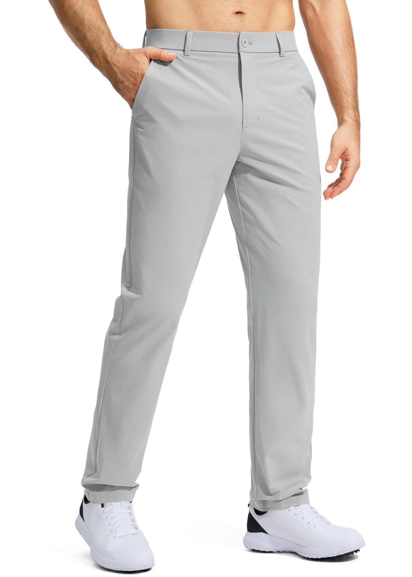 Pudolla Golf Pants for Men Stretch Dress Pants Mens Work Pants 32 Lightweight Quick Dry Casual Slacks Trousers with Pockets(Bright Gray 32Wx32L)
