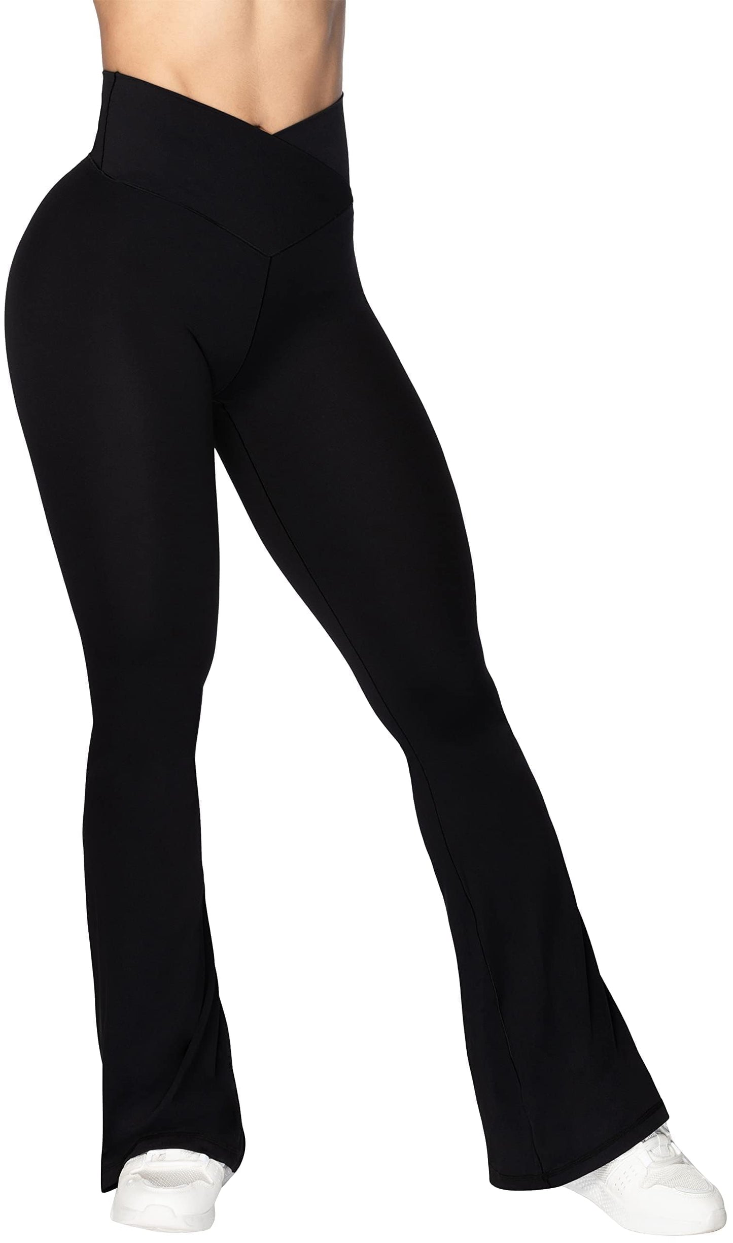 Sunzel Flare Leggings, Crossover Yoga Pants with Tummy Control, High-Waisted and Wide Leg, Sunzfly 32 Inseam, Black X-Large