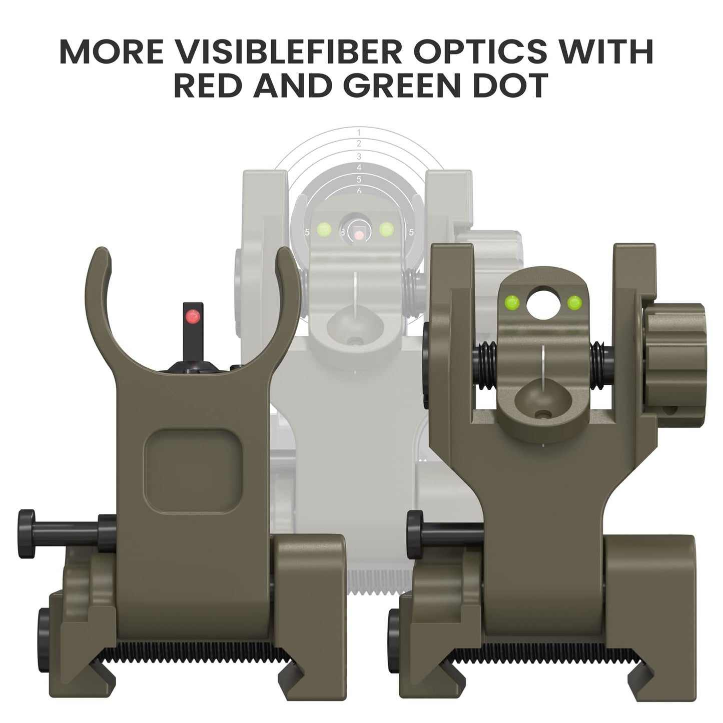 Feyachi S27 Fiber Optic Iron Sights Flip Up Front and Rear Sites with Red and Green Dot Picatinny Backup Sight Set (Sand)