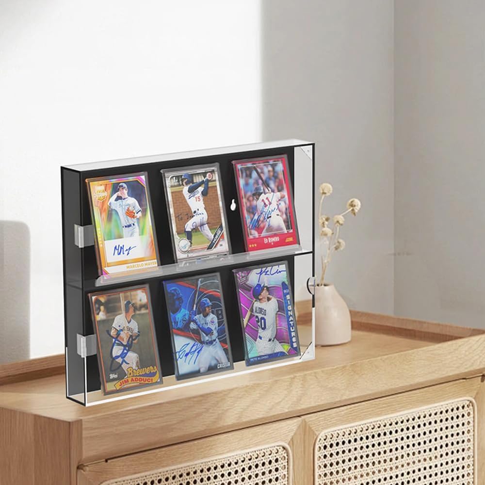 Acrylic Baseball Card Display Case, Trading Sports Card Frame Wall Mount with UV Protection Magnetic Door for Football Basketball Hockey Collection (Horizontalplate)