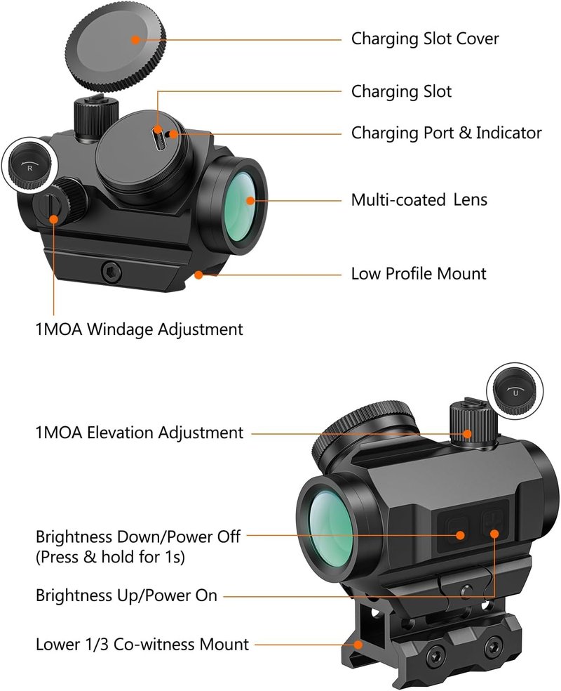 Rechargeable Red/Green Dot Sight - 3 MOA Compact Scope | 1x21mm Optics, IPX7 Waterproof, Low-Profile Mount
