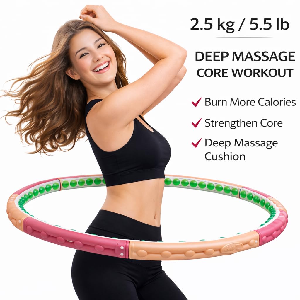 Health Hoop Weighted Fitness Hoop for Adults, Full Size 42.5" Large Diameter - Deep Massage Cushion Balls, Core Workout, Waist Training, Fat Burning Made in Korea (Advanced-2.5kg(5.5lb))