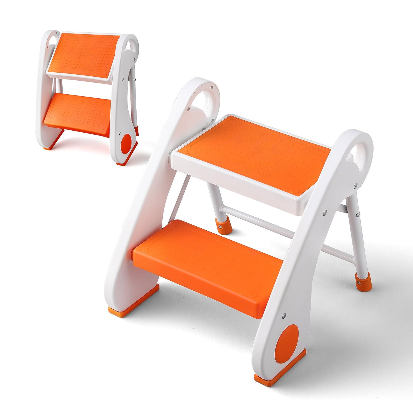 STOODER Toddler Step Stool - Foldable 2-Step Stool with Non-Slip Rubber Feet & Platform, Safety Lock, 300lbs Capacity, Lightweight for Potty Training, Bathroom Sink, Kitchen, Orange