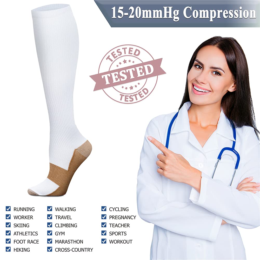 QUXIANG Copper Compression Socks for Women & Men Circulation (8 Pairs) - Best for Running Athletic Cycling - 15-20 mmHg (L/XL,Multi 18)