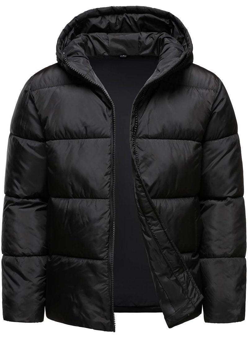 HOOD CREW Men’s Hooded Winter Coats Warm Puffer Jacket Thicken Quilted Jackets Outerwear Black M