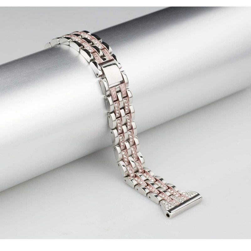 Mtozon Bands Compatible with Fitbit Versa 2/Versa Lite/Versa, Women Replacement Metal Rhinestone Bling Bracelet Wristband, Silver with Rose Gold