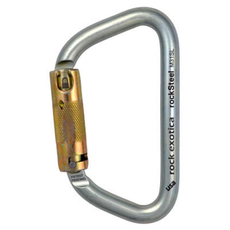 Rock Exotica rockSteel Auto-Lock Black Carabiner - Carabiner Heavy Duty 50kN Locking Carabiner for Rock Climbing and Professional Climbing Gear, Rescue, and Industrial Use