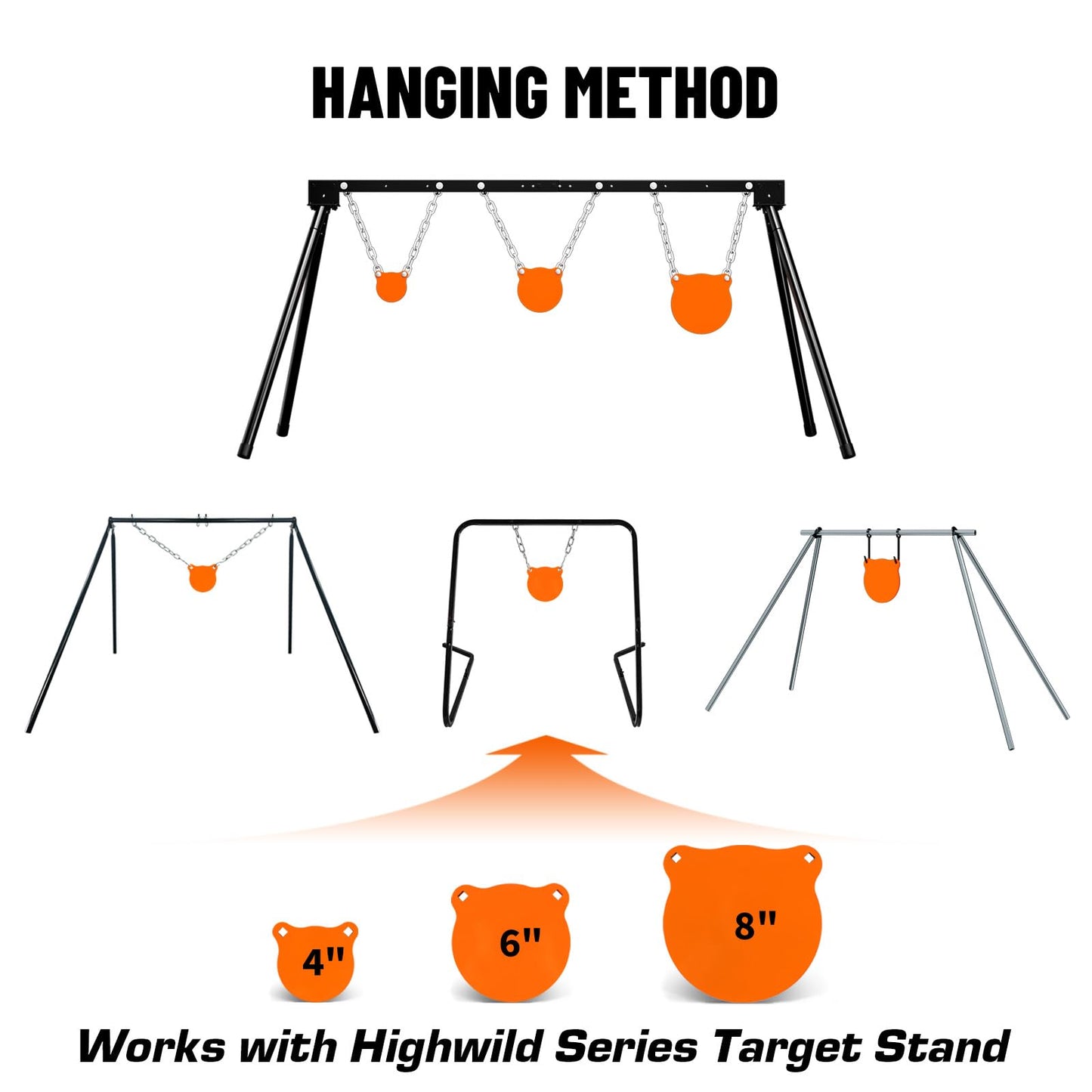 Highwild AR500 Steel Targets 1/2" Thick Metal Shooting Gong Target Set - 4", 6", 8" Gongs