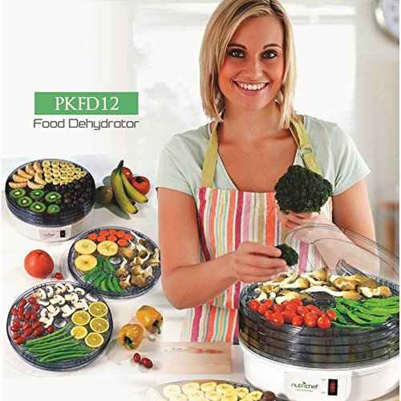 NutriChef Electric Countertop Food Dehydrator - Multi-Tier High-Heat Circulation Professional Food Preserver, Fruit, Vegetable Dryer, Meat or Beef Jerky Maker w/ 5 Stackable Trays - AZPKFD12