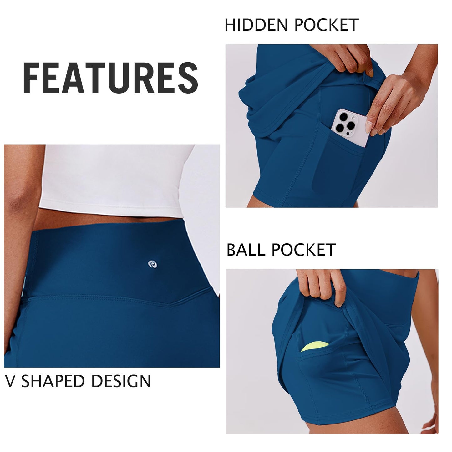 PINSPARK Women Tennis Skirts High Waisted Athletic Skorts Quick Dry Golf Skirt Lightweight Workout Skort with Pockets Shorts, Dark Blue XL