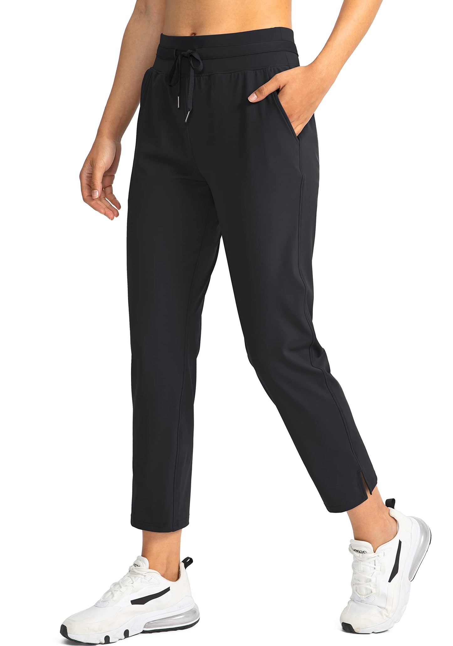 Soothfeel Women's Pants with 4 Pockets 7/8 Stretch High Waisted Sweatpants Travel Athletic Work Golf Pants for Women(Black, X-Large)