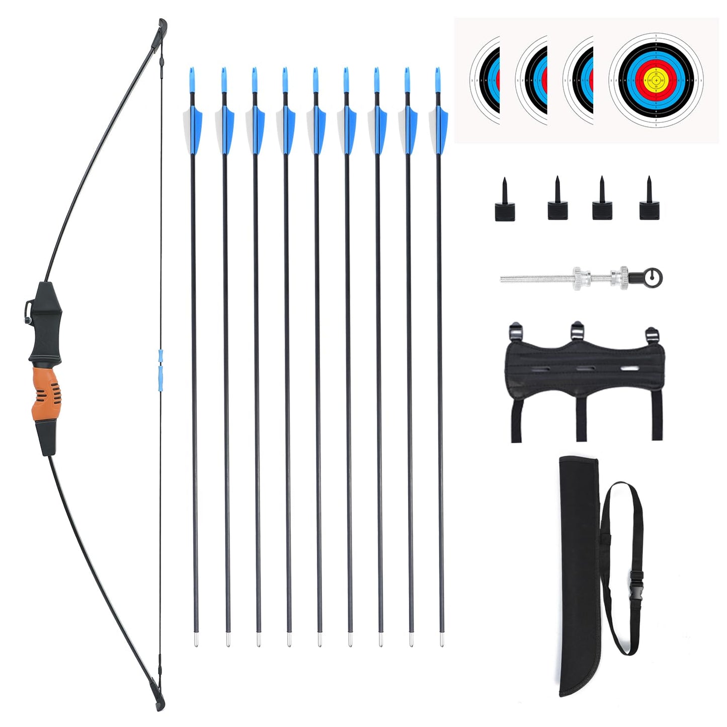 40" Youth Bow and Arrow Set for Kids 8-12 & Teens - Ambidextrous Recurve Archery Gear with 9 Safety Arrows, 4 Target Faces, Arm Guard - Perfect Backyard Gift for Beginner Archers and Outdoor Fun