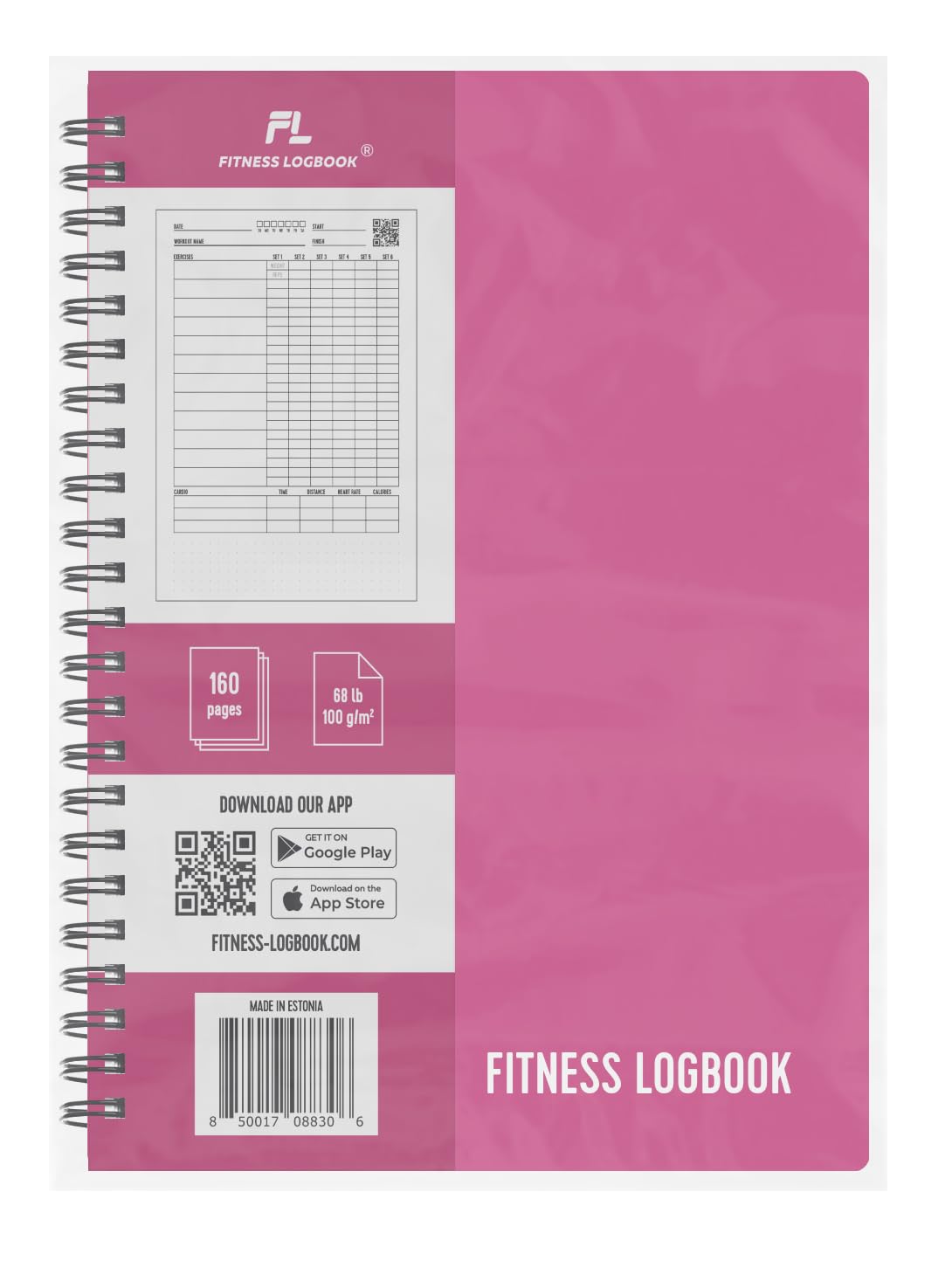 Fitness Logbook (Pink) - A5 Undated Workout Journal For Men & Women - Plastic Cover & Thick Paper - Planner Log Book To Track Weight Loss, Muscle Gain, Gym Exercise, Bodybuilding Progress