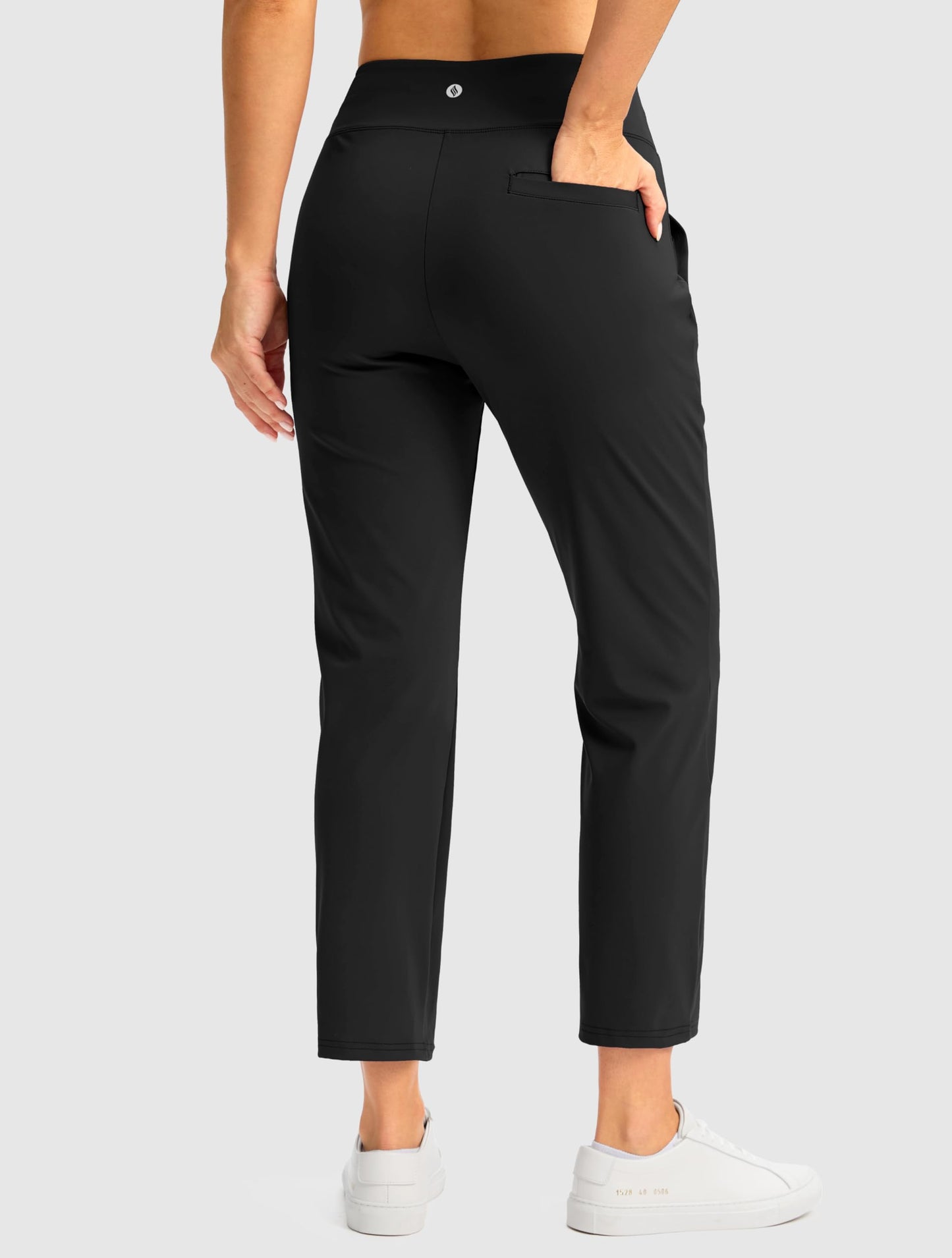 SANTINY Women's Pants with 3 Pockets 7/8 High Waisted Stretch Ankle Pants for Women Golf Casual Travel Athletic Work (Black_M)