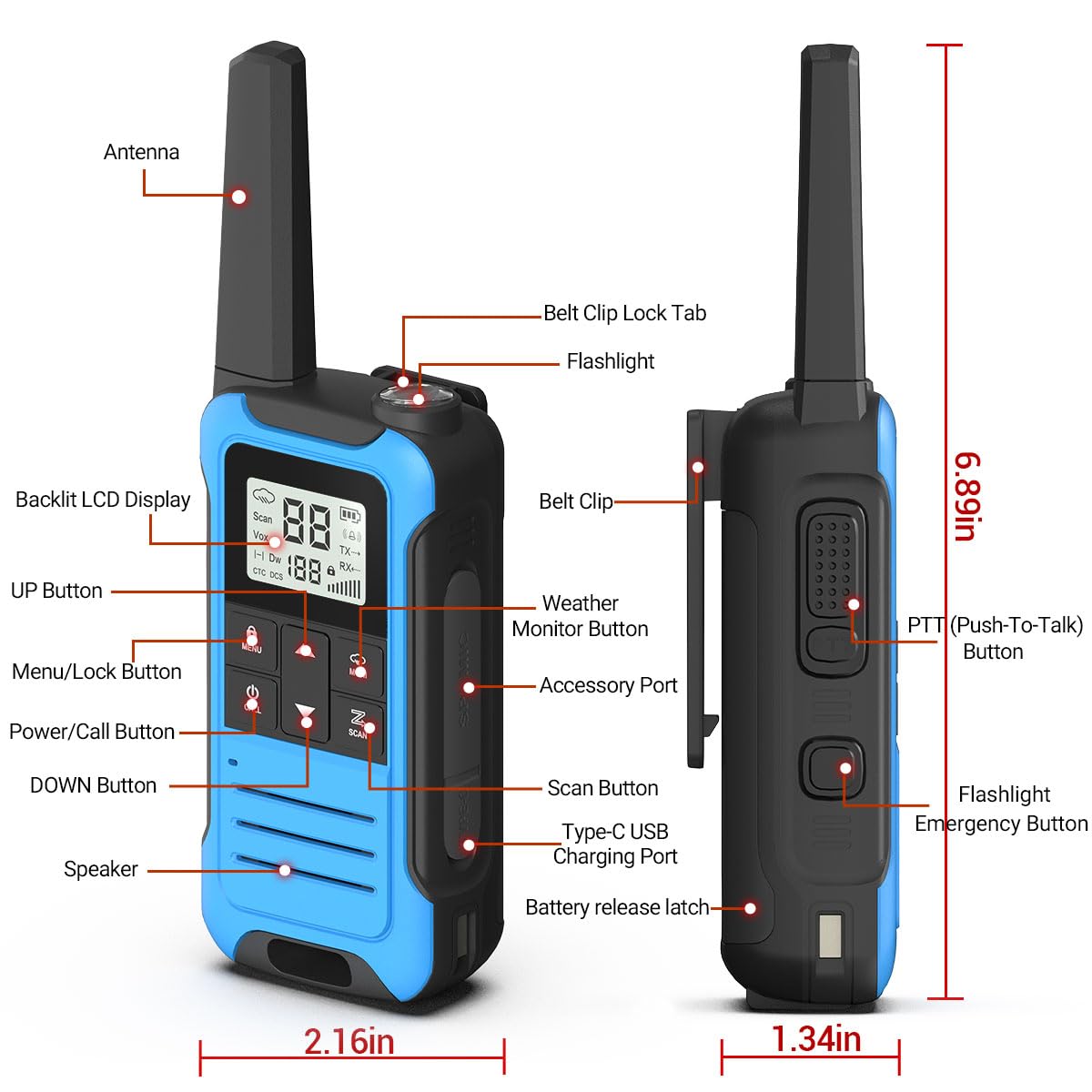 Walkie Talkies Long Range walkie Talkie for Adults with 22 Channels FRS Radio for Kids VOX Scan LCD Display with LED Flashlight for Field, Survival Biking Hiking Cruise Ship Camping (no Battery)