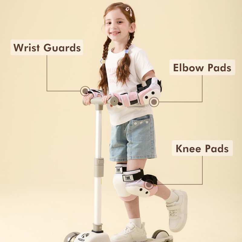 TOPDOMRUS Skateboard Knee Pads & Elbow Pads for Kids - Roller Skating Protective Gear Set (Red/White, X-Small)