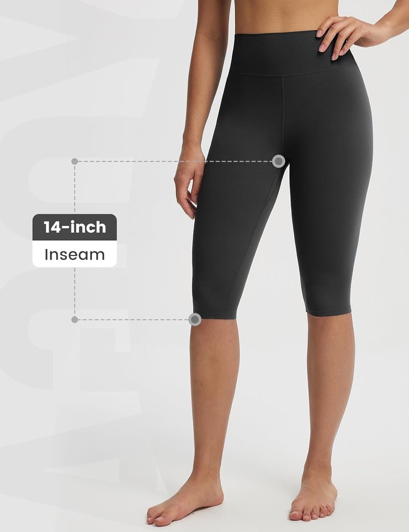Baleaf Women's High-Waisted Capri Leggings - 14" Knee Length with Back Pocket | Yoga & Casual Summer Wear