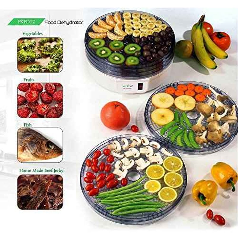 NutriChef Electric Countertop Food Dehydrator - Multi-Tier High-Heat Circulation Professional Food Preserver, Fruit, Vegetable Dryer, Meat or Beef Jerky Maker w/ 5 Stackable Trays - AZPKFD12