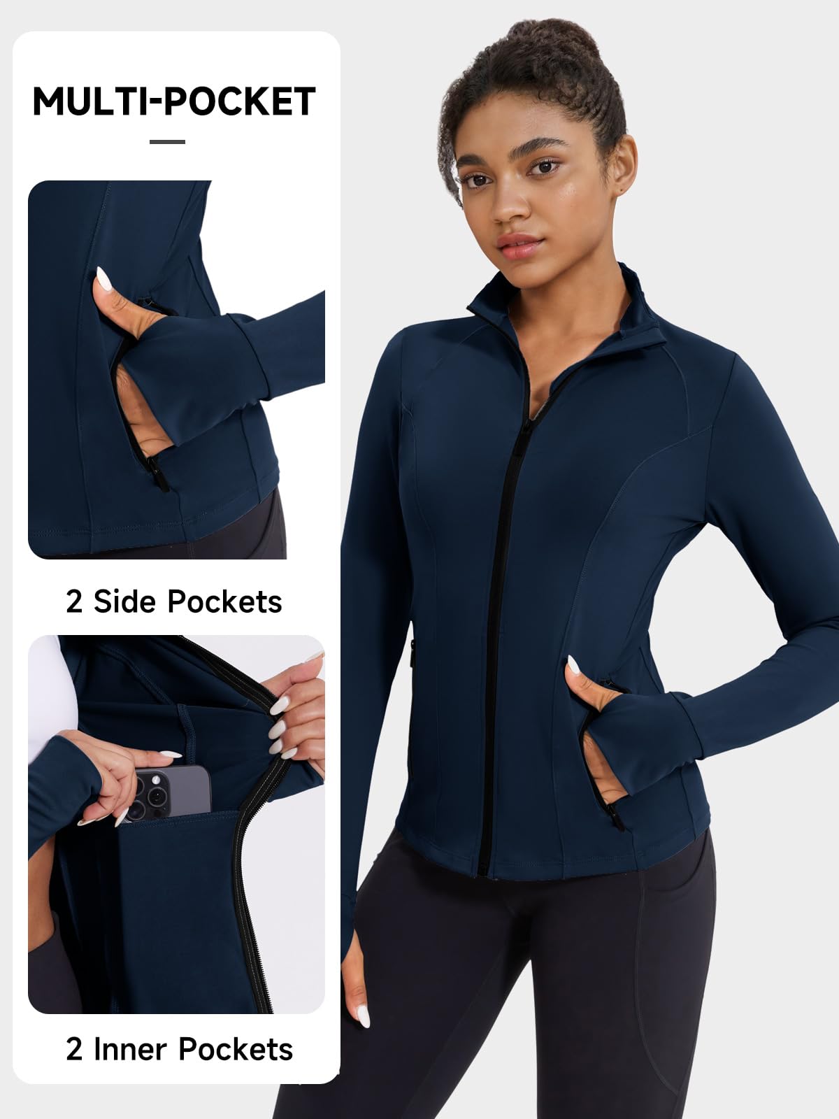 VUTRU Women's Workout Jackets Zip Up Athletic Jackets Lightweight Running Yoga Jackets with Pockets (Blue,L)