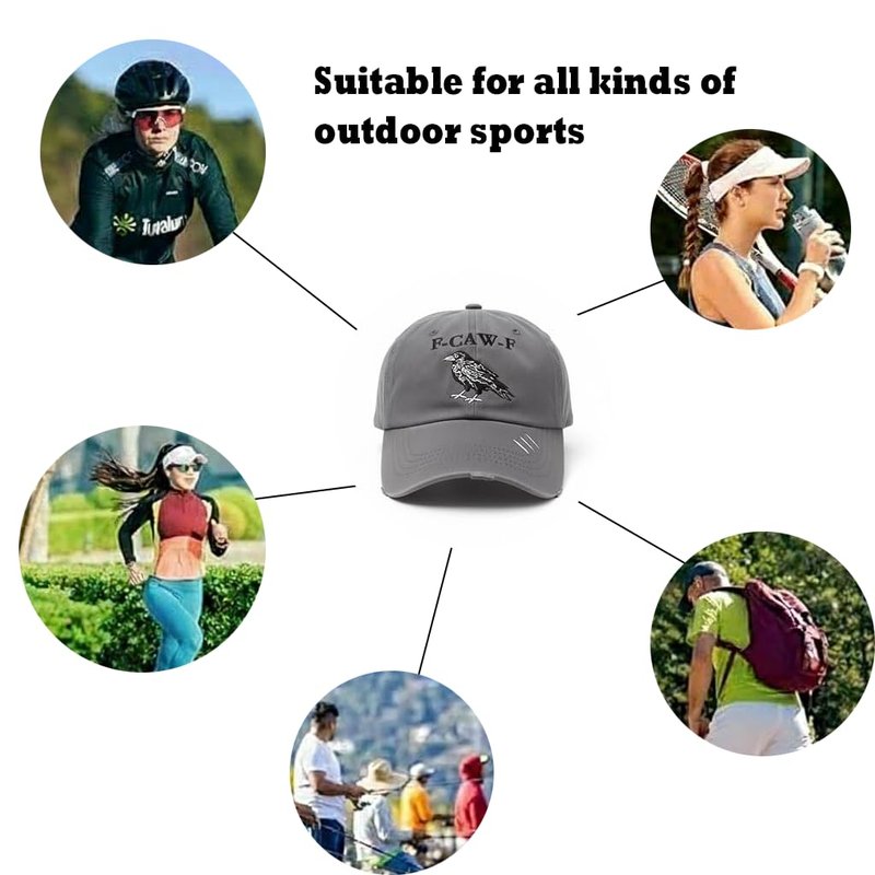 F-Caw-F Crow Hat,Adjustable Vintage Raven Embroidered Baseball Cap,for Men and Women (Light Gray)