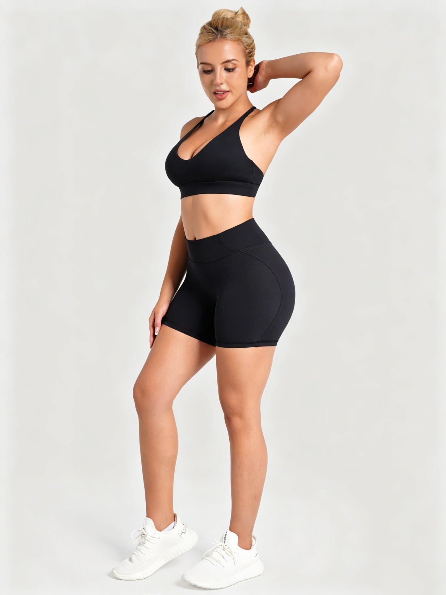Sunzel No Front Seam Biker Shorts Women 5'' - High Waisted Tummy Control Yoga Shorts, Squat Proof Workout Gym Shorts Black Medium