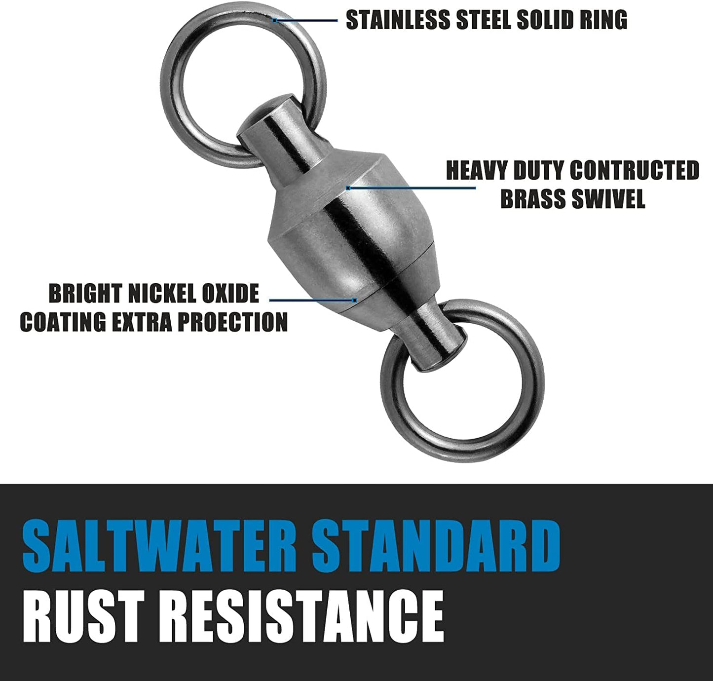 Dr.Fish 50 Pack Ball Bearing Fishing Swivels, Swivels Fishing Tackle Saltwater, Freshwater Stainless Heavy Duty Lure Leader Line Connector #5