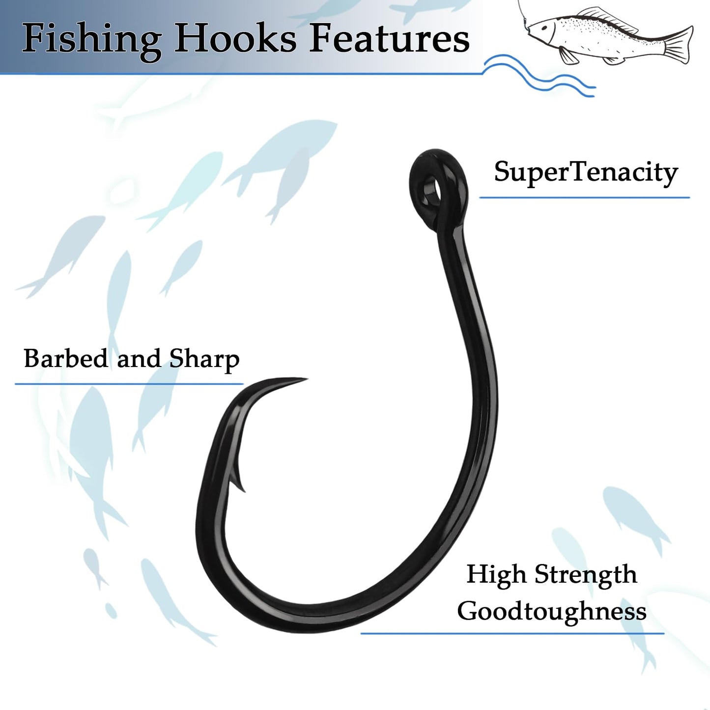 10PCS High-Carbon Steel Circle Hooks Barbed Fishing Hooks with Holes, Freshwater and Saltwater Fishing Hooks for Tuna, Catfish, Bass (2/0)