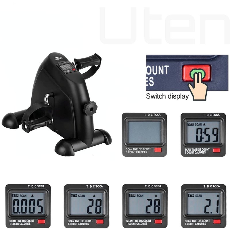 Mini Exercise Bike, Uten Under Desk Bike Pedal Exerciser, Peddler Exerciser, Portable Foot Cycle Arm & Leg Peddler Machine with LCD Screen Displays (Black)