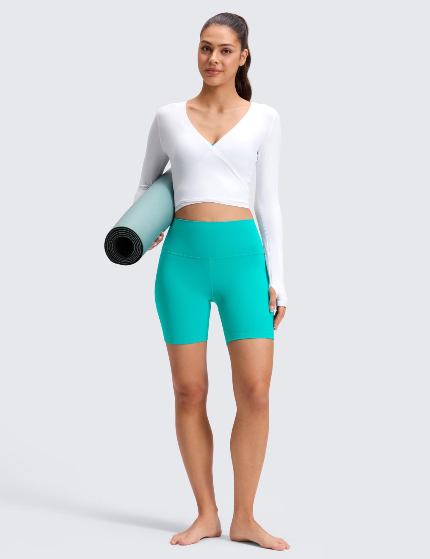 CRZ YOGA ButterLuxe Biker Shorts 6" - High Waisted Workout Running Volleyball Spandex Yoga Womens Tropics Teal X-Small